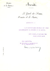 Lettre de Pierre Laval Garde des Sceaux 1926